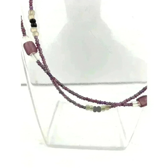 Purple Mini Seed Bead Necklace Layered Iridescent Glass Frosty Jewelry 17" - Picture 11 of 11